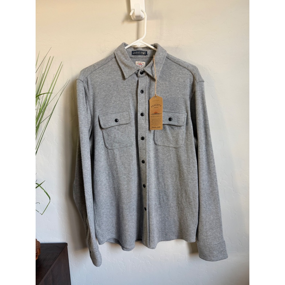 Faherty Legend Sweater Shirt Fossil Grey Twill Mens Medium MXC0002 NWT